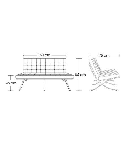 Sofa dwuosobowa BARCELON PRESTIGE PLUS  biała - włoska skóra naturalna, stal