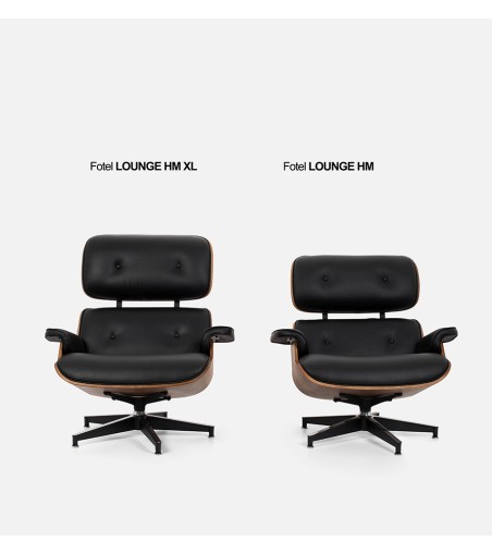 Fotel LOUNGE HM XL czarny / orzech z podnóżkiem