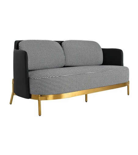 Sofa VENICE tkanina pepitka biało-czarna ekoskóra - złota podstawa