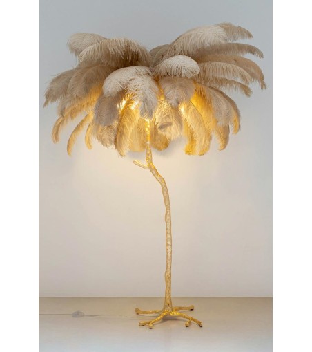 MOOSEE lampa podłogowa TIFFANY 175        beżowa mosiądz / naturalne pióra