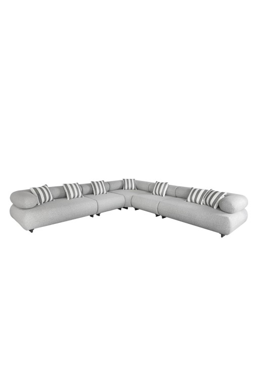 MaMaison sofa narożna ogrodowa ALEXANDER  szara (poduszki i pokrowiec w zestawie)