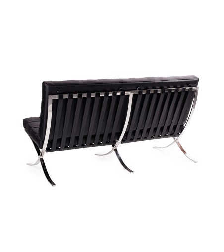 Sofa dwuosobowa BARCELON czarna - włoska skóra naturalna, stal