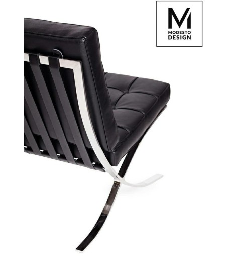 MODESTO sofa dwuosobowa BARCELON czarna - ekoskóra, stal polerowana