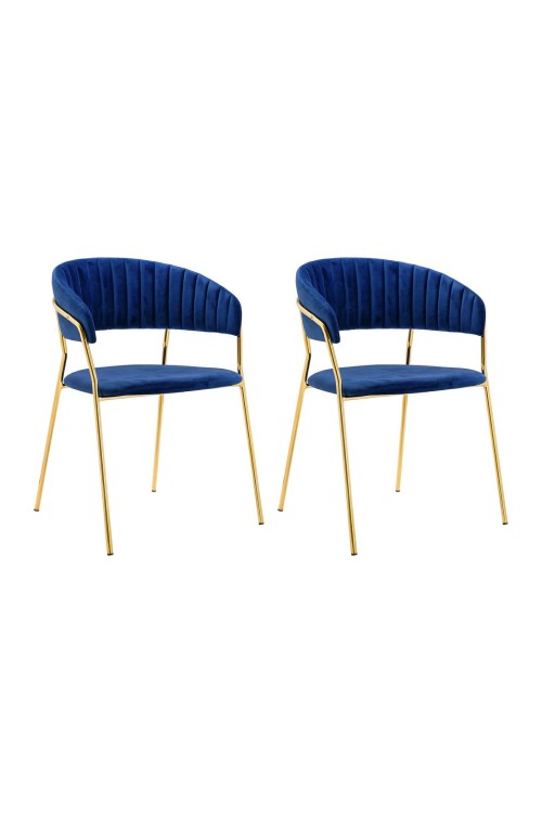 Zestaw 2 krzeseł MARGO ciemny niebieski   - welur, podstawa złota