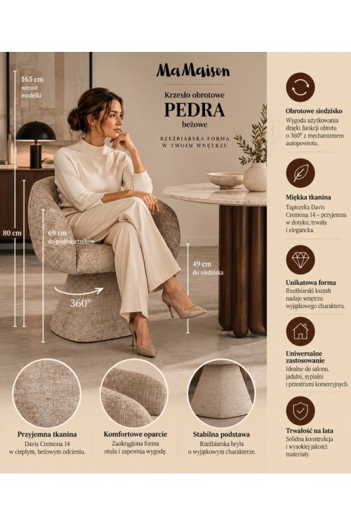 Krzesło obrotowe MaMaison PEDRA beżowe taupe