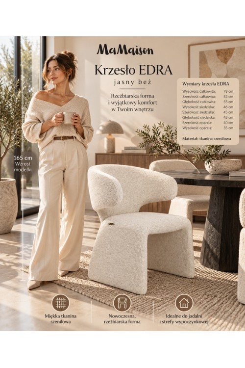 Krzesło EDRA MaMaison jasny beż tapicerowane