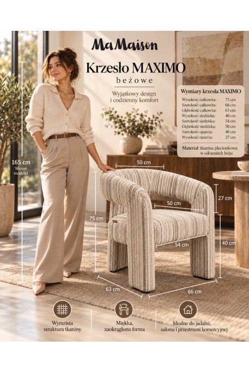 Fotel tapicerowany MaMaison MAXIMO beżowy