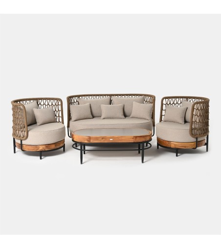 SOFA OGRODOWA MOON 156X82X87 CM DREWNO AKACJOWE, TKANINA OLEFIN MILOO HOME 