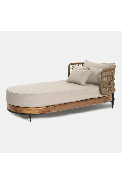SZEZLONG OGRODOWY MOON 184X98X74 CM DREWNO AKACJOWE, TKANINA OLEFIN MILOO HOME 
