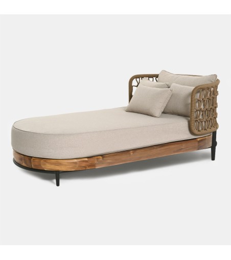 SZEZLONG OGRODOWY MOON 184X98X74 CM DREWNO AKACJOWE, TKANINA OLEFIN MILOO HOME 