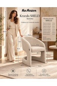 Krzesło SHELLY MaMaison beżowe taupe tapicerowane