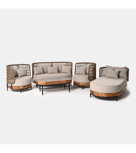SZEZLONG OGRODOWY MOON 184X98X74 CM DREWNO AKACJOWE, TKANINA OLEFIN MILOO HOME 