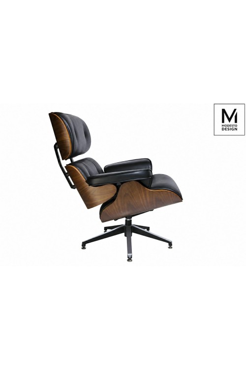 Fotel LOUNGE MODESTO czarny orzech ekoskóra obrotowy