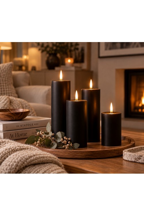 Świeca LED z pilotem SHP FLAME czarna 4 szt. | lohome.pl