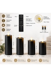 Świeca LED z pilotem SHP FLAME czarna 4 szt. | lohome.pl