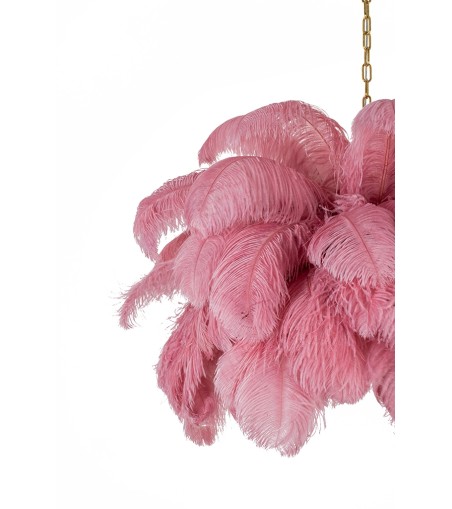 MOOSEE lampa wisząca TIFFANY 135 różowa   mosiądz / naturalne pióra