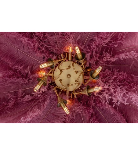 MOOSEE lampa wisząca TIFFANY 135 różowa   mosiądz / naturalne pióra
