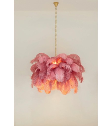 MOOSEE lampa wisząca TIFFANY 135 różowa   mosiądz / naturalne pióra