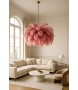 MOOSEE lampa wisząca TIFFANY 135 różowa   mosiądz / naturalne pióra