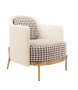 Fotel VENICE tkanina pepitka              biało-brązowa - złota podstawa, beżowa ekoskóra