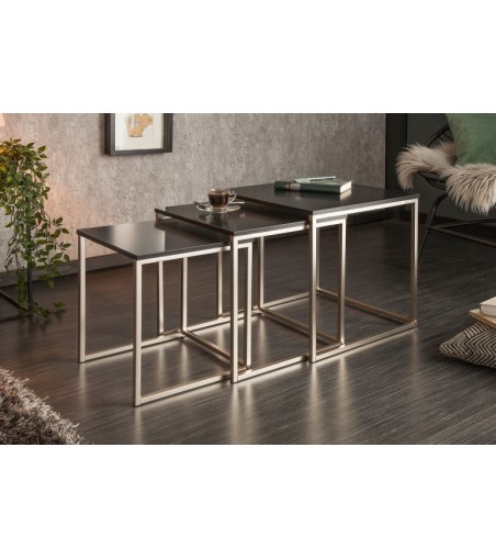 INVICTA zestaw stolików NEW ELEMENTS czarny - MDF, podstawa chromowana