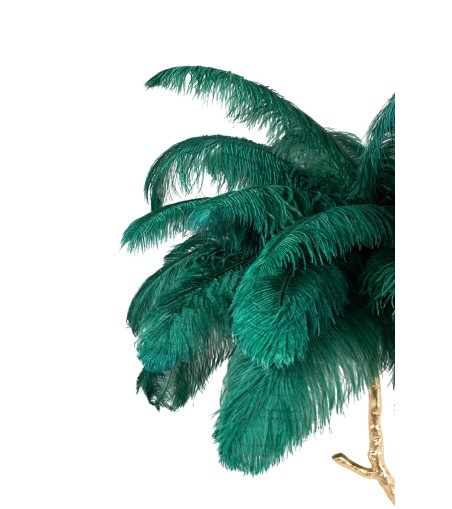 Lampa podłogowa TIFFANY 175 zielona  mosiądz / naturalne pióra