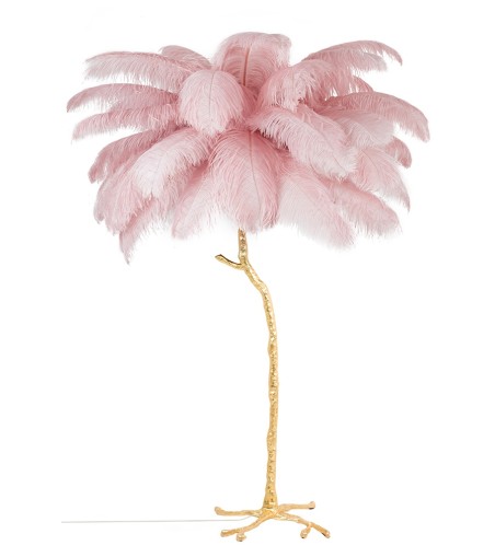 Lampa podłogowa TIFFANY 175 różowa mosiądz / naturalne pióra