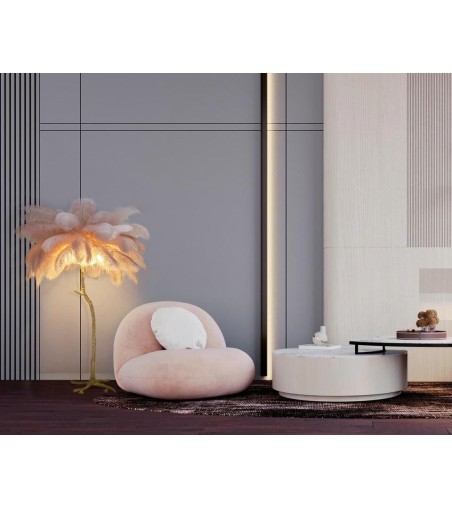 Lampa podłogowa TIFFANY 175 różowa mosiądz / naturalne pióra