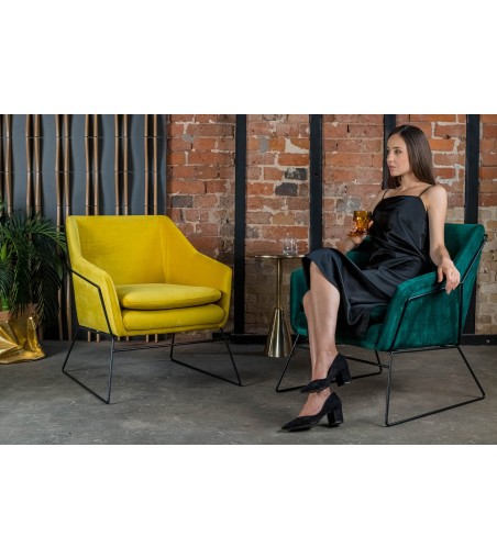 Fotel EMMA VELVET ciemny zielony -        welur, metal