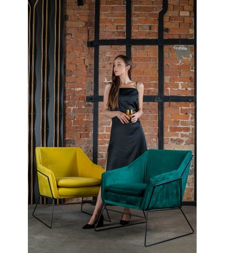 Fotel EMMA VELVET ciemny zielony -        welur, metal