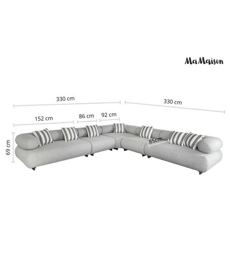 MaMaison sofa narożna ogrodowa ALEXANDER  szara (poduszki i pokrowiec w zestawie)