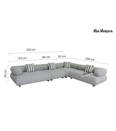 MaMaison sofa narożna ogrodowa ALEXANDER  4 szara (poduszki i pokrowiec w zestawie)