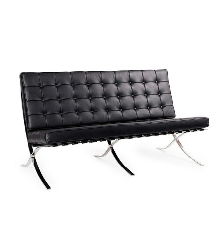 Sofa BARCELON trzyosobowa czarna - włoska skóra naturalna, chrom