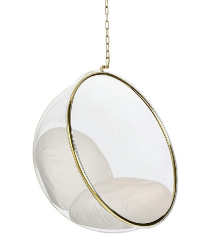 Fotel wiszący BUBBLE GOLD VELVET poduszka beżowa