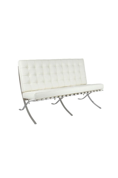 Sofa dwuosobowa BARCELON PRESTIGE PLUS  biała - włoska skóra naturalna, stal