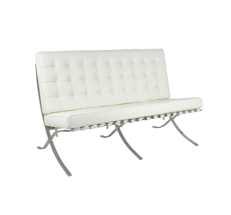 Sofa dwuosobowa BARCELON PRESTIGE PLUS  biała - włoska skóra naturalna, stal