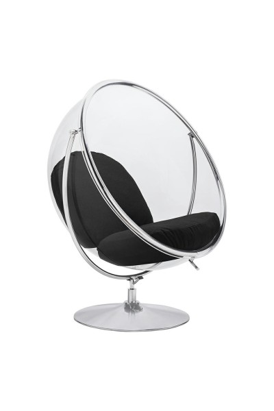 Fotel BUBBLE STAND 2 poduszka czarna - akryl, chrom, wełna