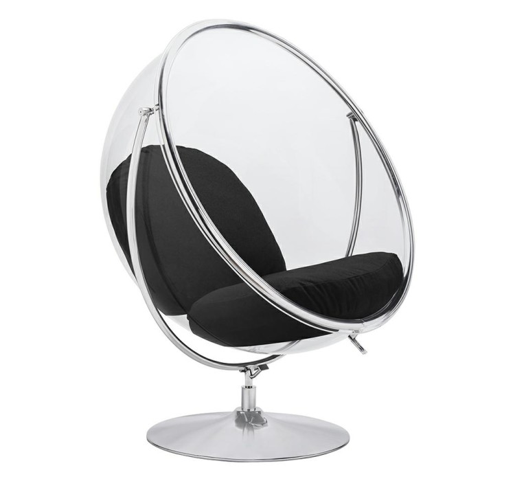 Fotel BUBBLE STAND 2 poduszka czarna - akryl, chrom, wełna