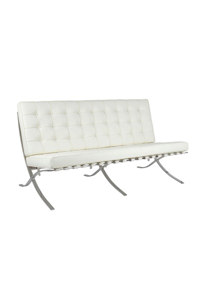 Sofa BARCELON trzyosobowa biała - włoska skóra naturalna, chrom