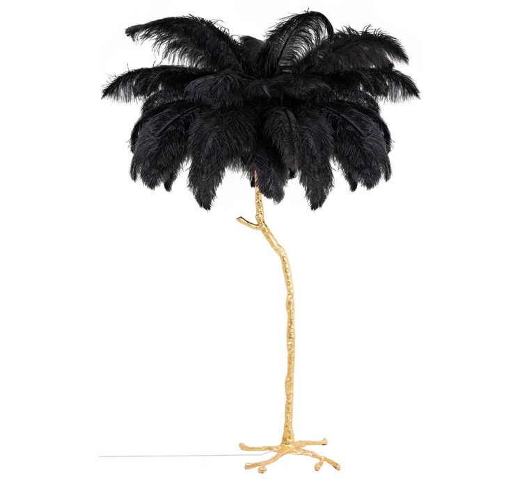 MOOSEE lampa podłogowa TIFFANY 175        czarna mosiądz / naturalne pióra