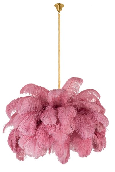 MOOSEE lampa wisząca TIFFANY 135 różowa   mosiądz / naturalne pióra
