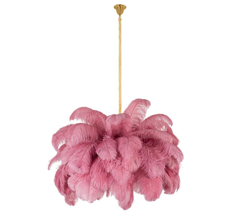 MOOSEE lampa wisząca TIFFANY 135 różowa   mosiądz / naturalne pióra