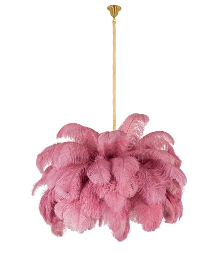 MOOSEE lampa wisząca TIFFANY 135 różowa   mosiądz / naturalne pióra