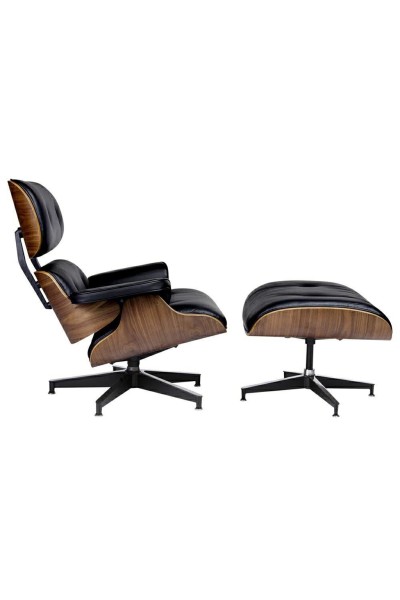 Fotel LOUNGE HM XL czarny / orzech z podnóżkiem