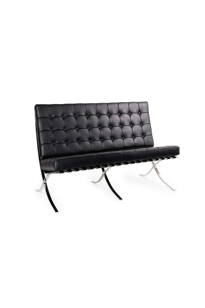 Sofa dwuosobowa BARCELON czarna - włoska skóra naturalna, stal