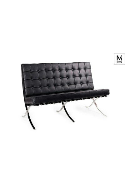 MODESTO sofa dwuosobowa BARCELON czarna - ekoskóra, stal polerowana
