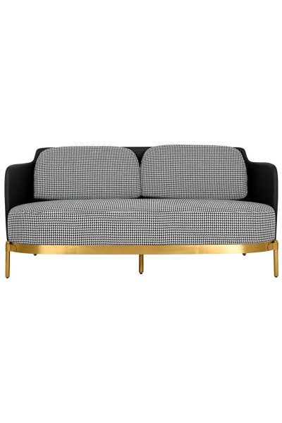 Sofa VENICE tkanina pepitka biało-czarna ekoskóra - złota podstawa