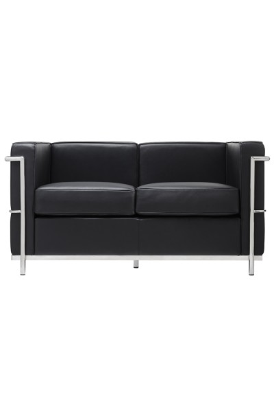 Sofa dwuosobowa SOFT LC2 czarna - włoska skóra naturalna, metal
