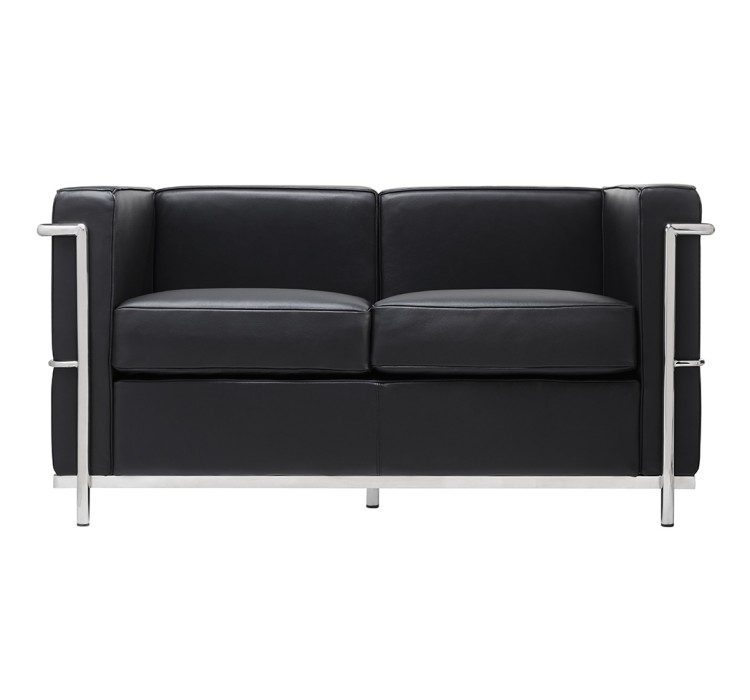 Sofa dwuosobowa SOFT LC2 czarna - włoska skóra naturalna, metal