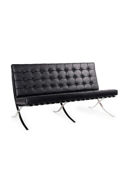 Sofa BARCELON trzyosobowa czarna - włoska skóra naturalna, chrom